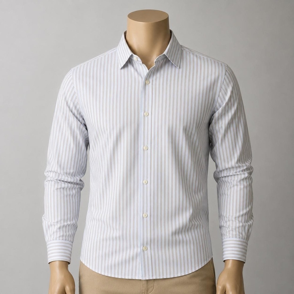 BOSS Regular Fit Dress Shirt Men's Size 16 34/35 Striped Light Blue Beige
